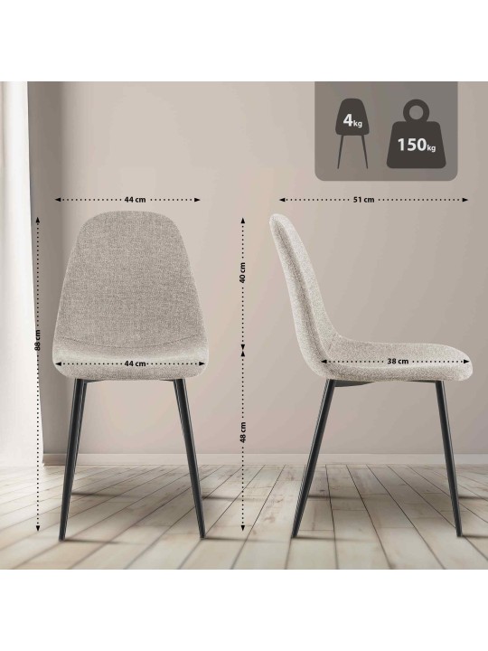 Set van 4 eetkamerstoelen Napier stof, crème