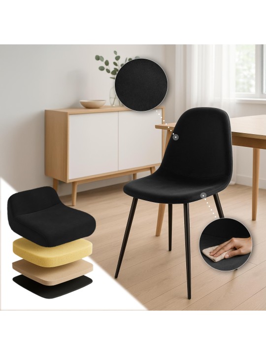 Set van 4 eetkamerstoelen Napier fluweel, zwart
