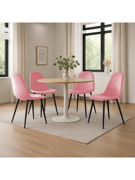 Set van 4 eetkamerstoelen Napier fluweel, roze