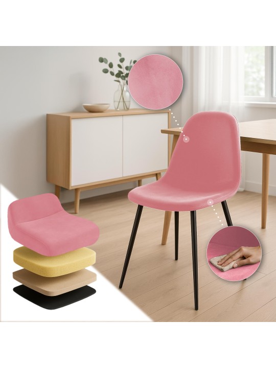 Set van 4 eetkamerstoelen Napier fluweel, roze