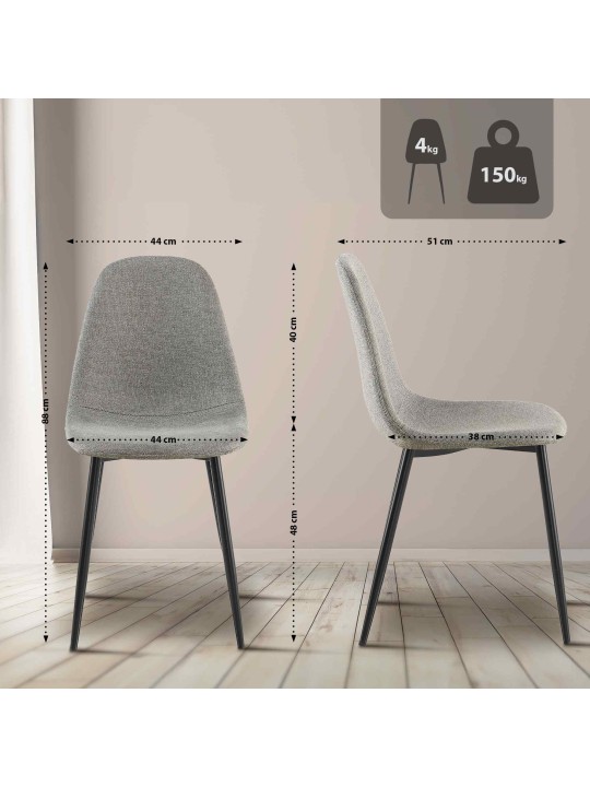 Set van 4 eetkamerstoelen Napier stof, lichtgrijs