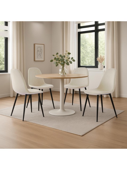 Set van 4 eetkamerstoelen Napier fluweel, crème