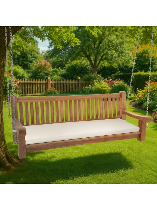 Joyce schommelbank met zitkussen 180 cm + teak, crème Joyce schommelbank met zitkussen 180 cm + teak, crème