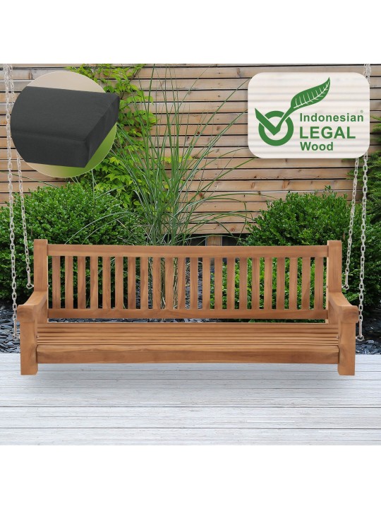 Joyce schommelbank met zitkussen 180 cm + teak, donkergrijs Joyce schommelbank met zitkussen 180 cm + teak, donkergrijs