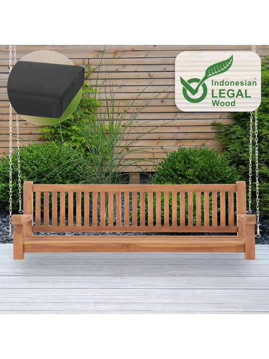 Joyce schommelbank met zitkussen 200 cm + teak, donkergrijs Joyce schommelbank met zitkussen 200 cm + teak, donkergrijs