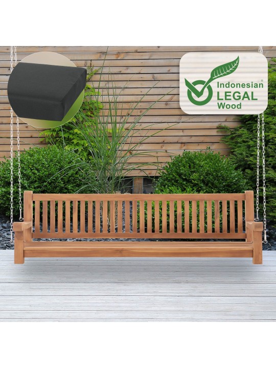 Joyce schommelbank met zitkussen 220 cm + teakhout, donkergrijs Joyce schommelbank met zitkussen 220 cm + teakhout, donkergrijs