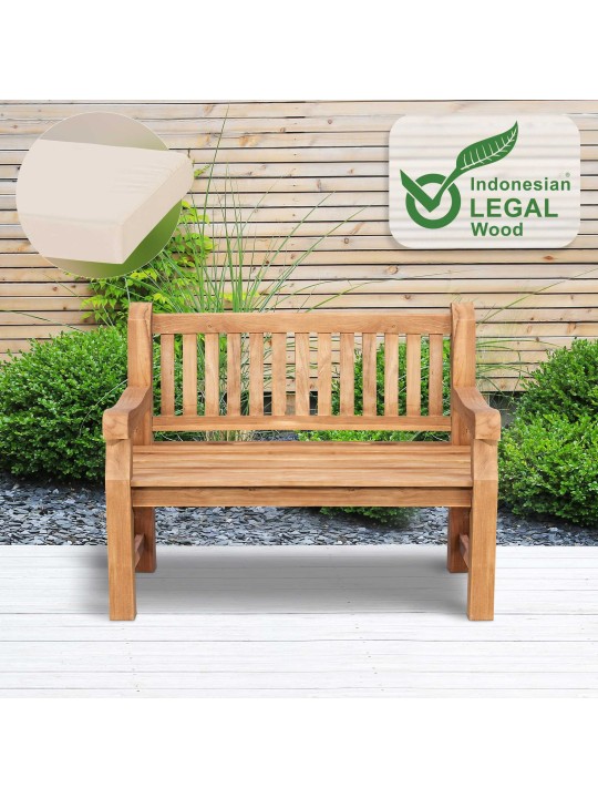 Teakhouten bank Jackson met zitkussen 120 cm + teakhout, crème Teakhouten bank Jackson met zitkussen 120 cm + teakhout, crème
