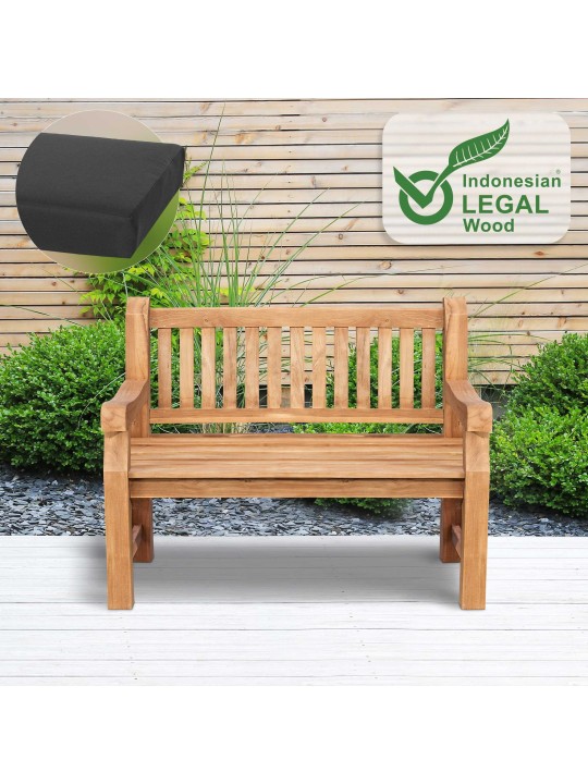 Teakhouten bank Jackson met zitkussen 120 cm + teakhout, donkergrijs Teakhouten bank Jackson met zitkussen 120 cm + teakhout, donkergrijs