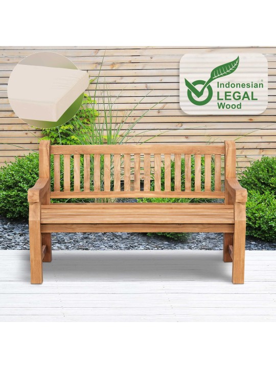 Teakhouten bank Jackson met zitkussen 150 cm + teakhout, crème Teakhouten bank Jackson met zitkussen 150 cm + teakhout, crème