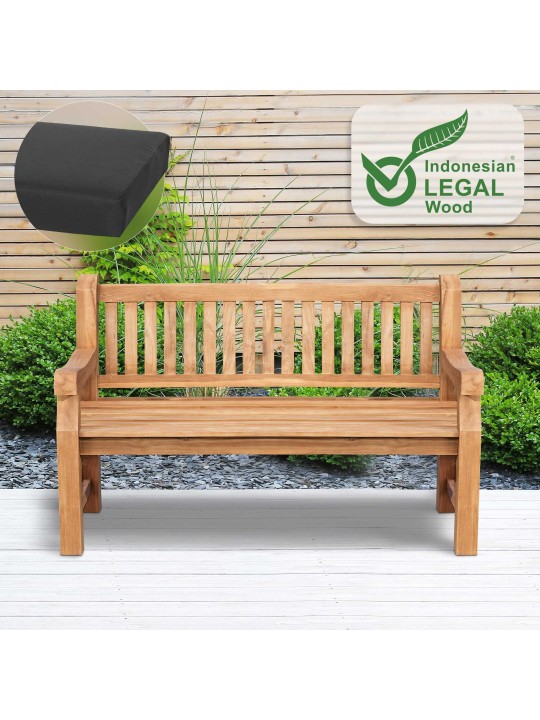 Teakhouten bank Jackson met zitkussen 150 cm + teakhout, donkergrijs Teakhouten bank Jackson met zitkussen 150 cm + teakhout, donkergrijs