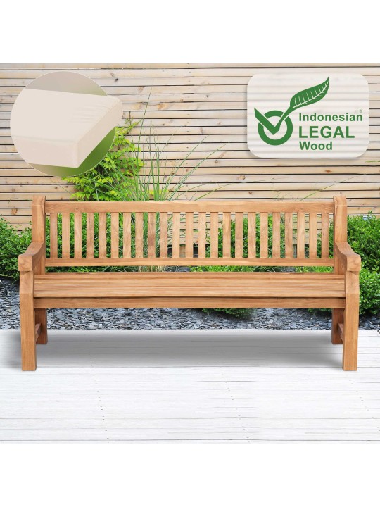 Teakhouten bank Jackson met zitkussen 200 cm + teakhout, crème Teakhouten bank Jackson met zitkussen 200 cm + teakhout, crème