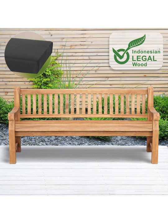 Teakhouten bank Jackson met zitkussen 200 cm + teakhout, donkergrijs Teakhouten bank Jackson met zitkussen 200 cm + teakhout, donkergrijs