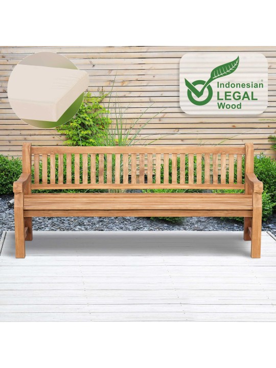 Teakhouten bank Jackson met zitkussen 220 cm + teakhout, crème Teakhouten bank Jackson met zitkussen 220 cm + teakhout, crème