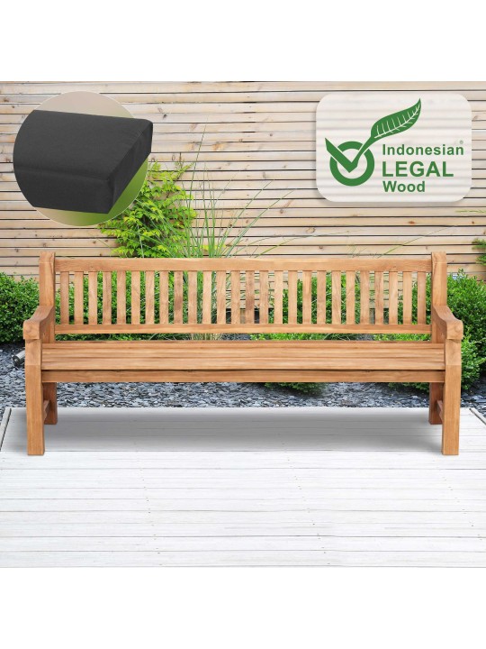 Teakhouten bank Jackson met zitkussen 220 cm + teakhout, donkergrijs Teakhouten bank Jackson met zitkussen 220 cm + teakhout, donkergrijs