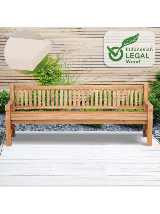 Teakhouten bank Jackson met zitkussen 240 cm + teakhout, crème Teakhouten bank Jackson met zitkussen 240 cm + teakhout, crème