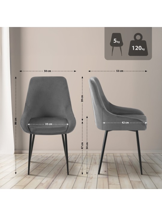 Set van 2 eetkamerstoelen Elmira fluweel, donkergrijs