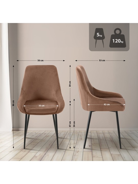 Set van 2 eetkamerstoelen Elmira fluweel, bruin
