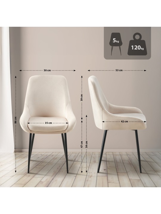 Set van 2 eetkamerstoelen Elmira fluweel, crème