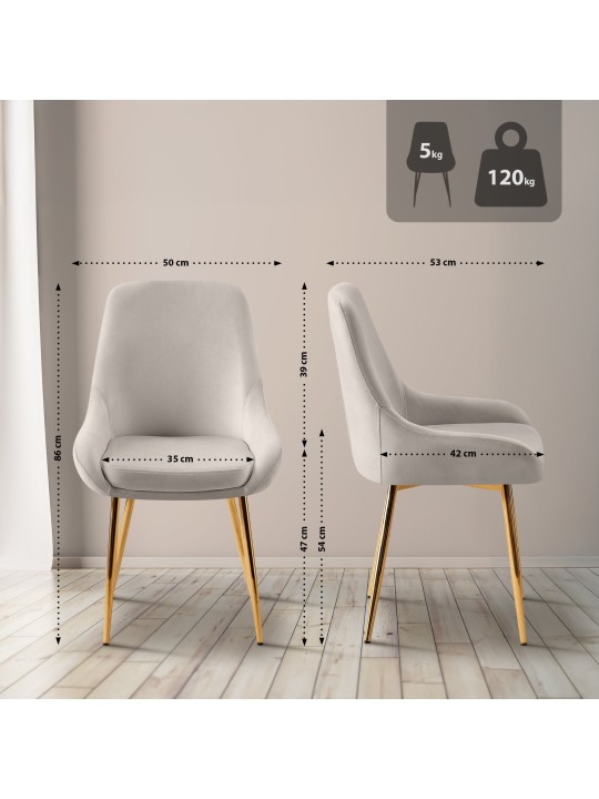 Set van 2 eetkamerstoelen Elmira fluweel goud, grijs