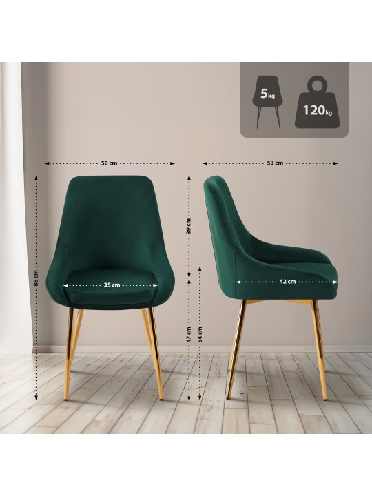 Set van 2 eetkamerstoelen Elmira fluweel goud, groen