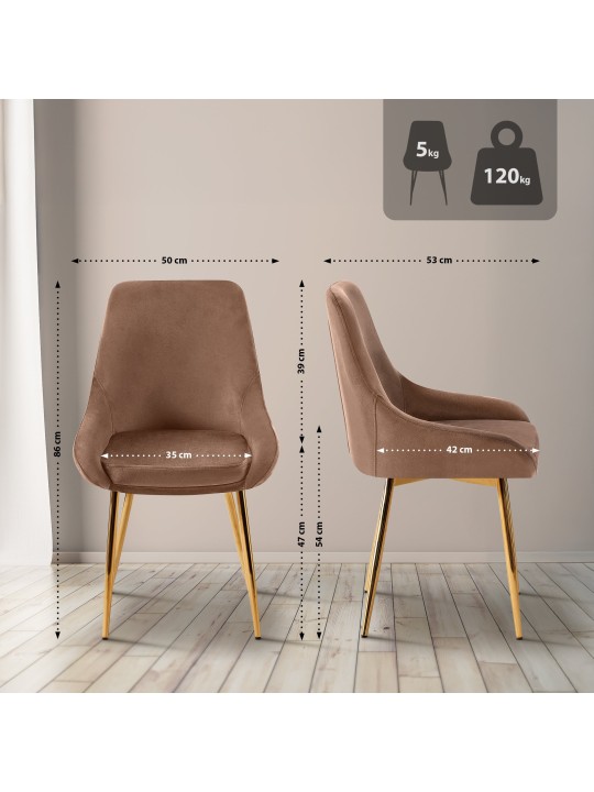 Set van 2 eetkamerstoelen Elmira fluweel goud, bruin