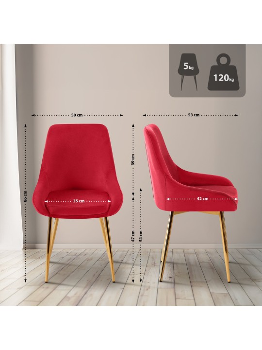 Set van 2 eetkamerstoelen Elmira fluweel goud, rood