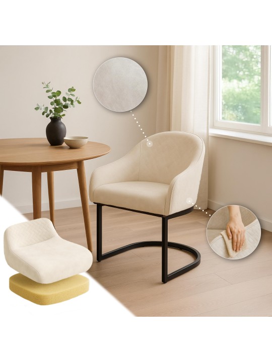 Eetkamerstoel Jarik vintage fluweel, crème