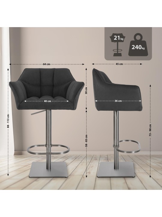 Barkruk Damaso E Cord, donkergrijs Barkruk Damaso E Cord, donkergrijs