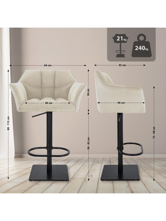 Barkruk Damaso B Cord, crème