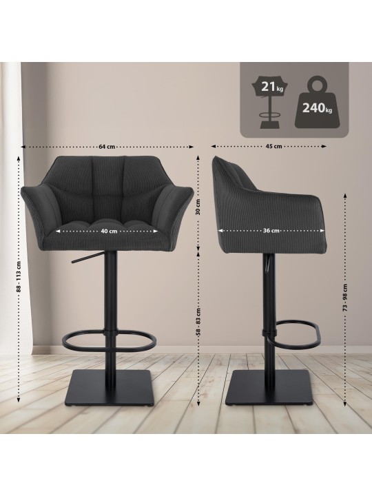 Barkruk Damaso B Cord, donkergrijs