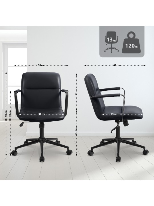 Bureaustoel Hilda echt leer, zwart