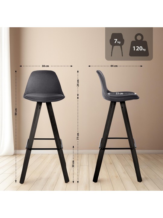 Set van 2 barkrukken Corbin stof vierkant, donkergrijs