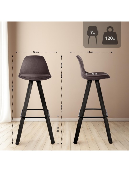 Set van 2 barkrukken Corbin stof vierkant, bruin