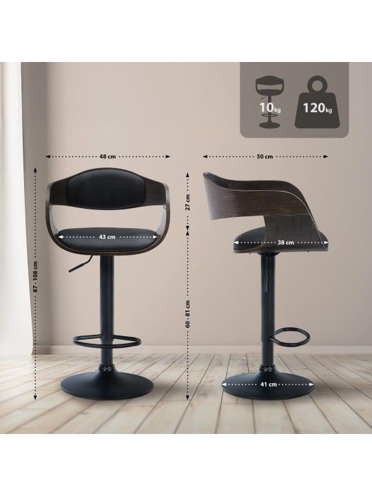 Barkruk Kingston B kunstleer, zwart/grijs