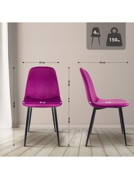 Set van 2 Maryam fluwelen eetkamerstoelen, lila