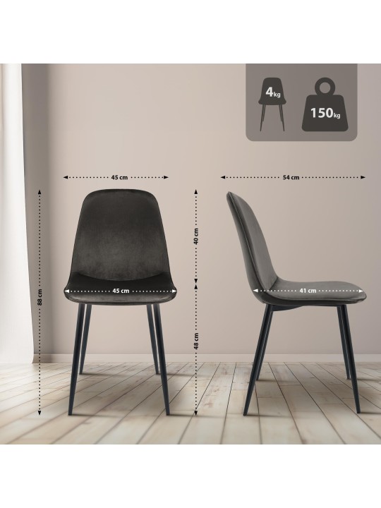 Set van 2 Maryam fluwelen eetkamerstoelen, antraciet