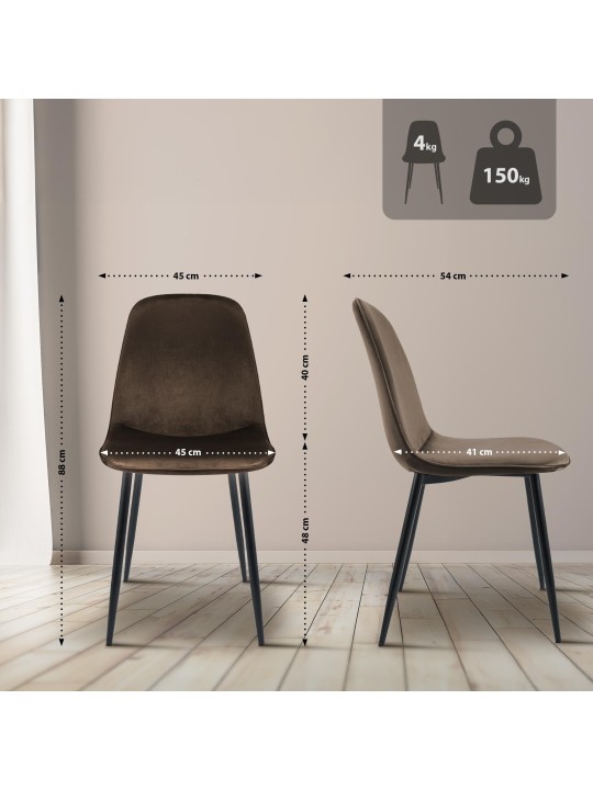 Set van 2 Maryam fluwelen eetkamerstoelen, bruin