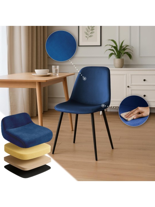 Set van 2 Maryam fluwelen eetkamerstoelen, donkerblauw