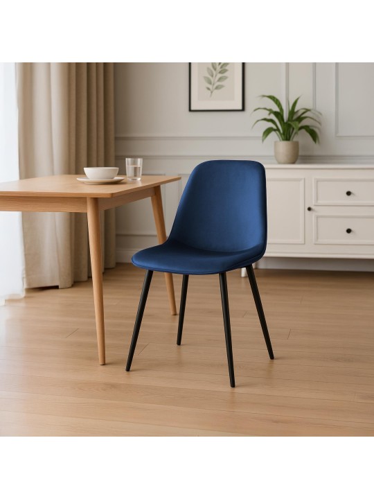 Set van 2 Maryam fluwelen eetkamerstoelen, donkerblauw