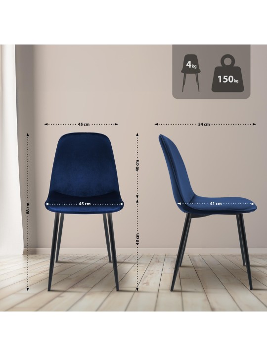 Set van 2 Maryam fluwelen eetkamerstoelen, donkerblauw