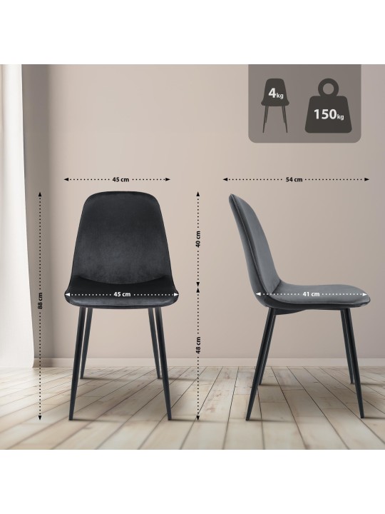 Set van 2 Maryam fluwelen eetkamerstoelen, donkergrijs