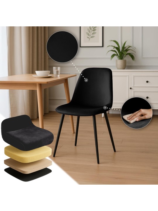 Set van 2 Maryam fluwelen eetkamerstoelen, zwart