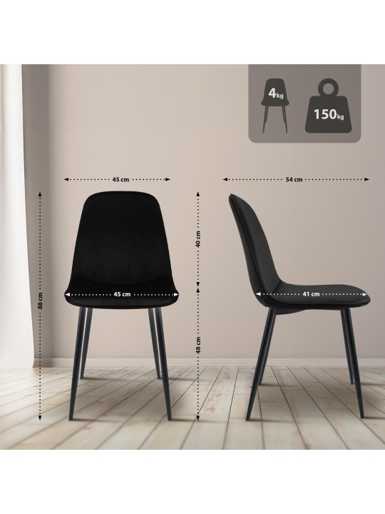 Set van 2 Maryam fluwelen eetkamerstoelen, zwart