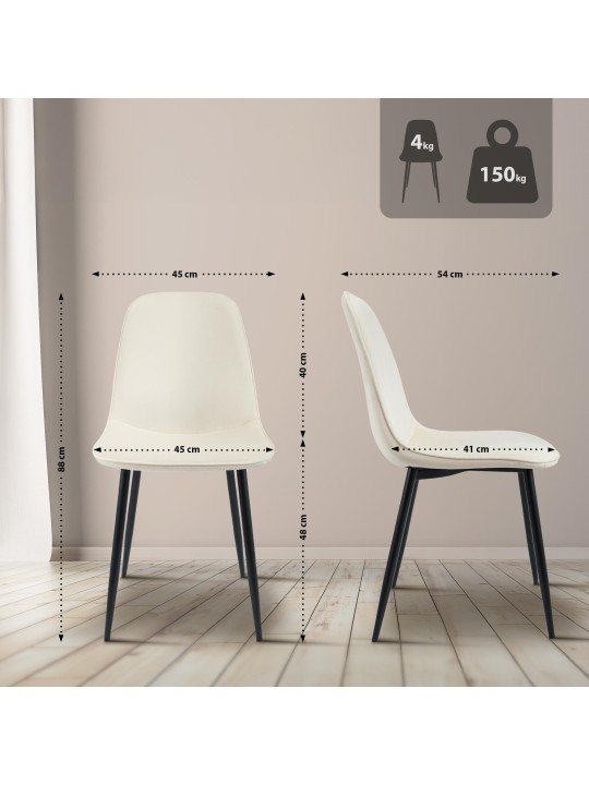 Set van 2 Maryam fluwelen eetkamerstoelen, crème