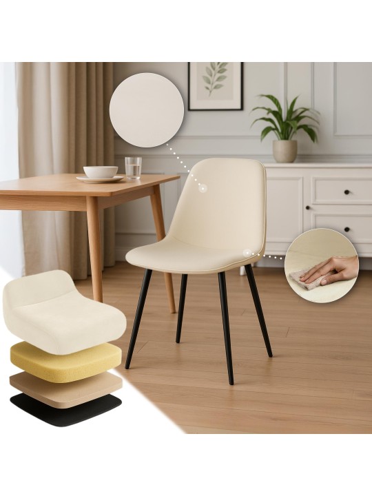 Set van 2 Maryam fluwelen eetkamerstoelen, crème