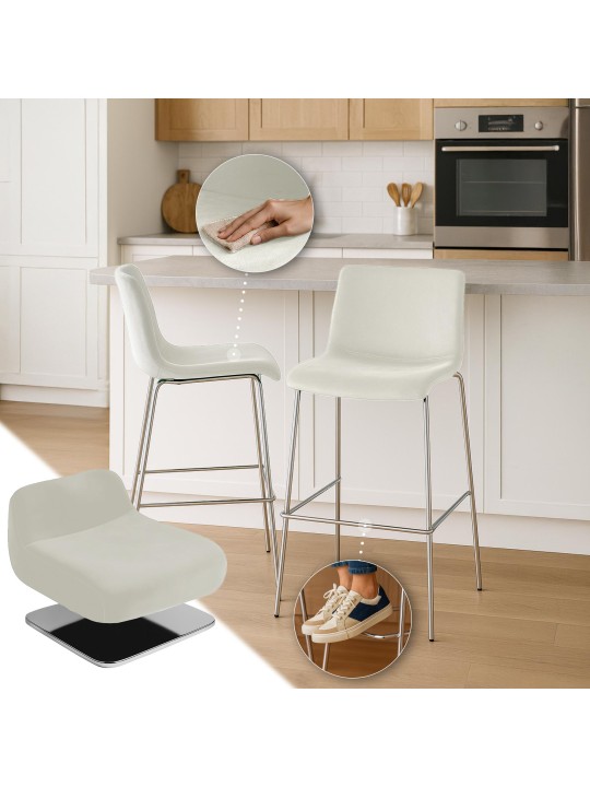 Barkruk Hoover fluweel 4-poot chroom, crème