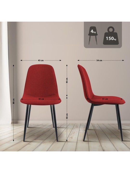 Set van 2 eetkamerstoelen Maryam stof, rood
