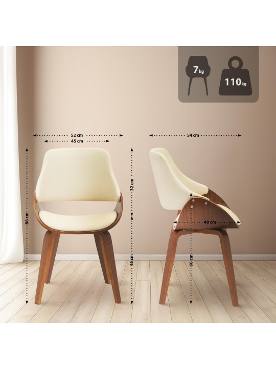 Set van 2 eetkamerstoelen Vangale, walnoot/crème