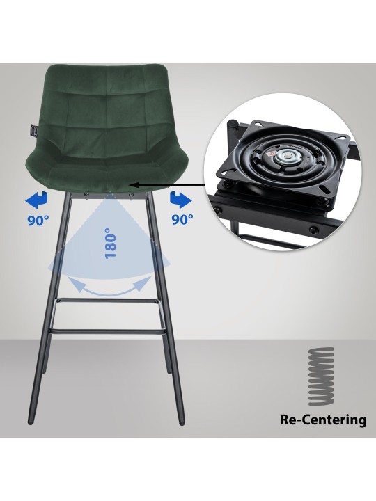 Set van 4 Weston draaibare fluwelen barkrukken, donkergroen Set van 4 Weston draaibare fluwelen barkrukken, donkergroen