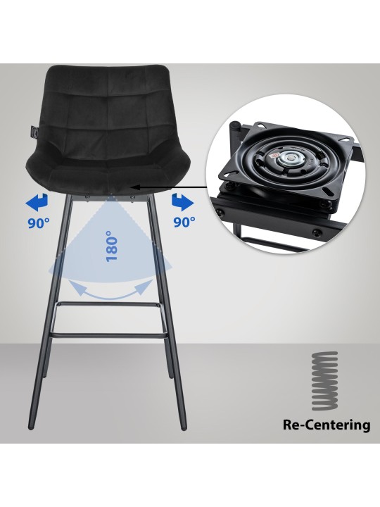 Set van 4 Weston draaibare fluwelen barkrukken, zwart Set van 4 Weston draaibare fluwelen barkrukken, zwart